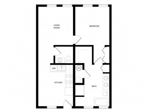 Floor plan for 1 bed, 1 bath, 824 sqft